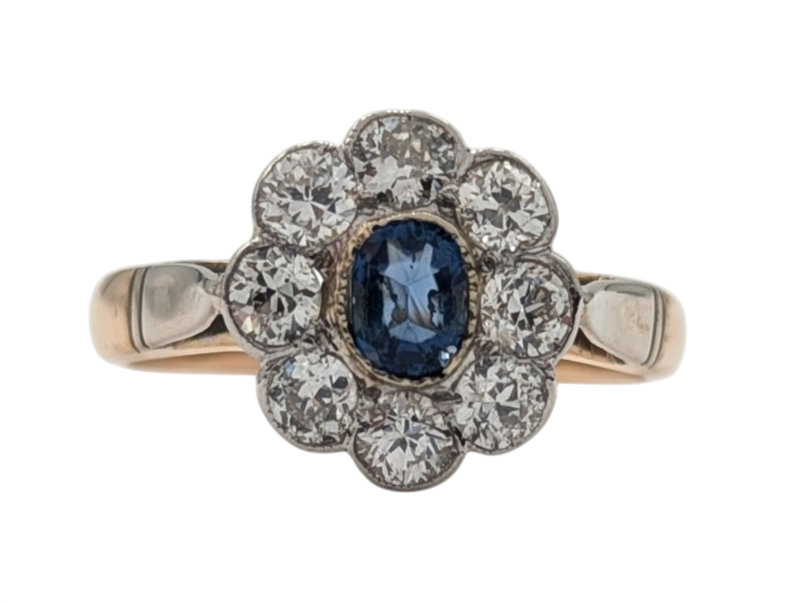 Ring 14k Yellow & White Gold Sapphire & Diamonds Flower Shape