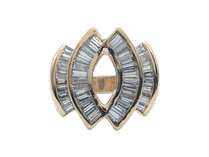Ring 14k Yellow Gold Diamond Baguettes Oval Shape