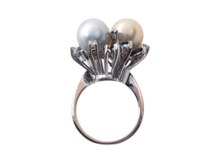 Ring 18k White Gold South Sea Pearl x2 w/ Diamonds & Sapphires
