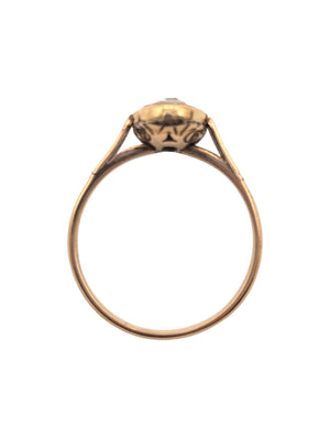 Ring 12k Yellow Gold 3 Set Vertical Diamonds w/ Surrounding Rubies