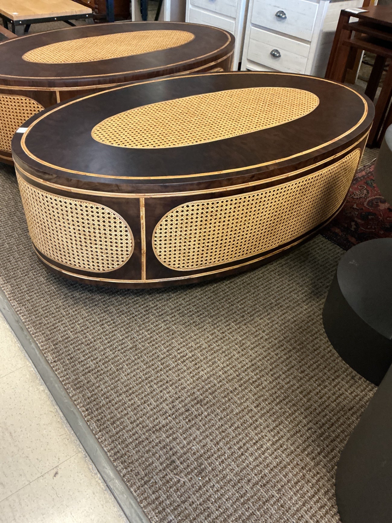 Narelle Oval Cane Inlay Coffee Table (each) 52x29x18