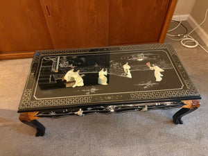 Chinese Black Lacquered Mother Of Pearl Coffee Table 42x20x16