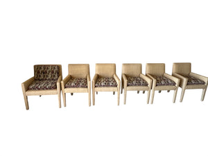 Six Rattan Woven chairs with Cushions by J. Robert Scott