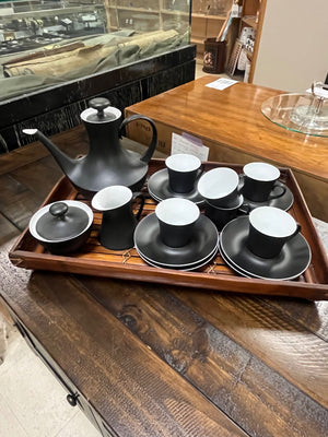 Block Bidasoa Espana Noche Black Matte Tea Set 18 Pcs Teapot + Lid, Creamer, Sugar + Lid, 6 Tea Cups, 7 Saucers
