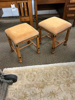 2  Wood Nailhead Ottomans (pair) 18x17