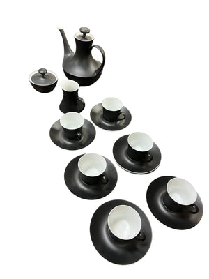 Block Bidasoa Espana Noche Black Matte Tea Set 18 Pcs Teapot + Lid, Creamer, Sugar + Lid, 6 Tea Cups, 7 Saucers