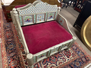 Indian Wooden Bench With Tin Metal Wrap– 34"