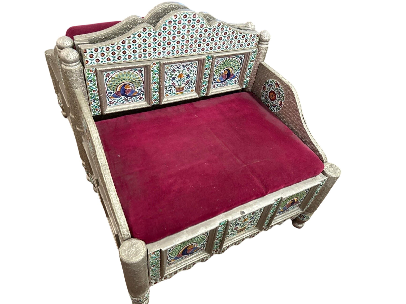  Indian Wooden Bench With Tin Metal Wrap– 34"