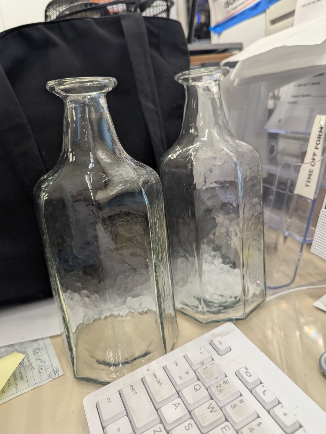 Pair of Glass Bottles Hexagon Shaped