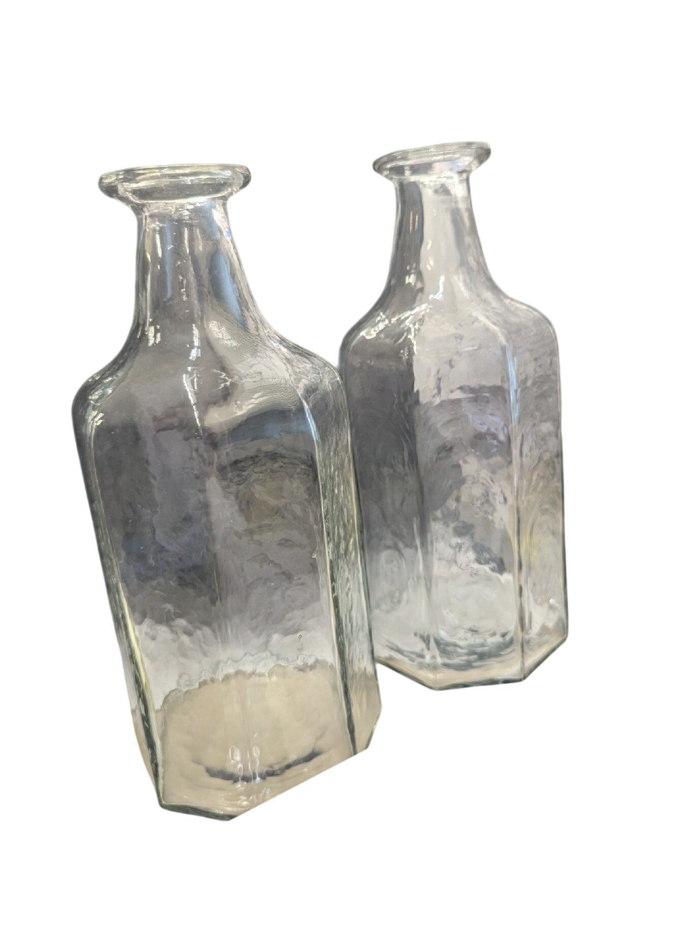 Pair of Glass Bottles Hexagon Shaped