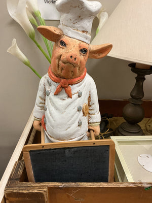Pig Chef Sculpture with Chalkboard 29in x 12in x 8in
