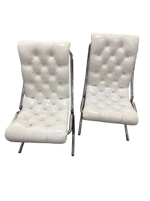 Daystorm Chrome And Tufted Leather Chairs 1970s Pair