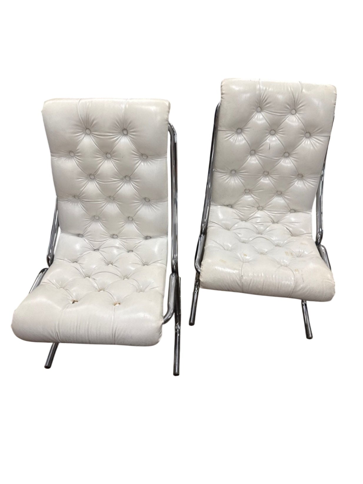 Daystorm Chrome And Tufted Leather Chairs 1970s Pair