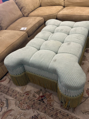 Tufted Decorative Blue Ottoman with Fringe – 61"