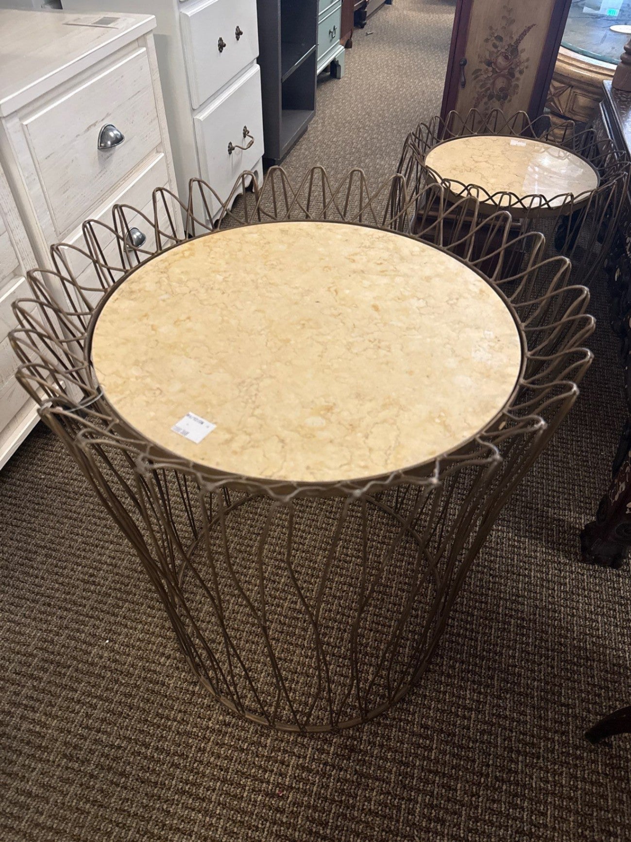 Wire Marble Top Side Table – 22" x 24"