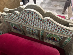 Indian Wooden Bench With Tin Metal Wrap with Bolster – 34"