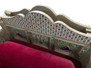 Indian Wooden Bench With Tin Metal Wrap with Bolster – 34"