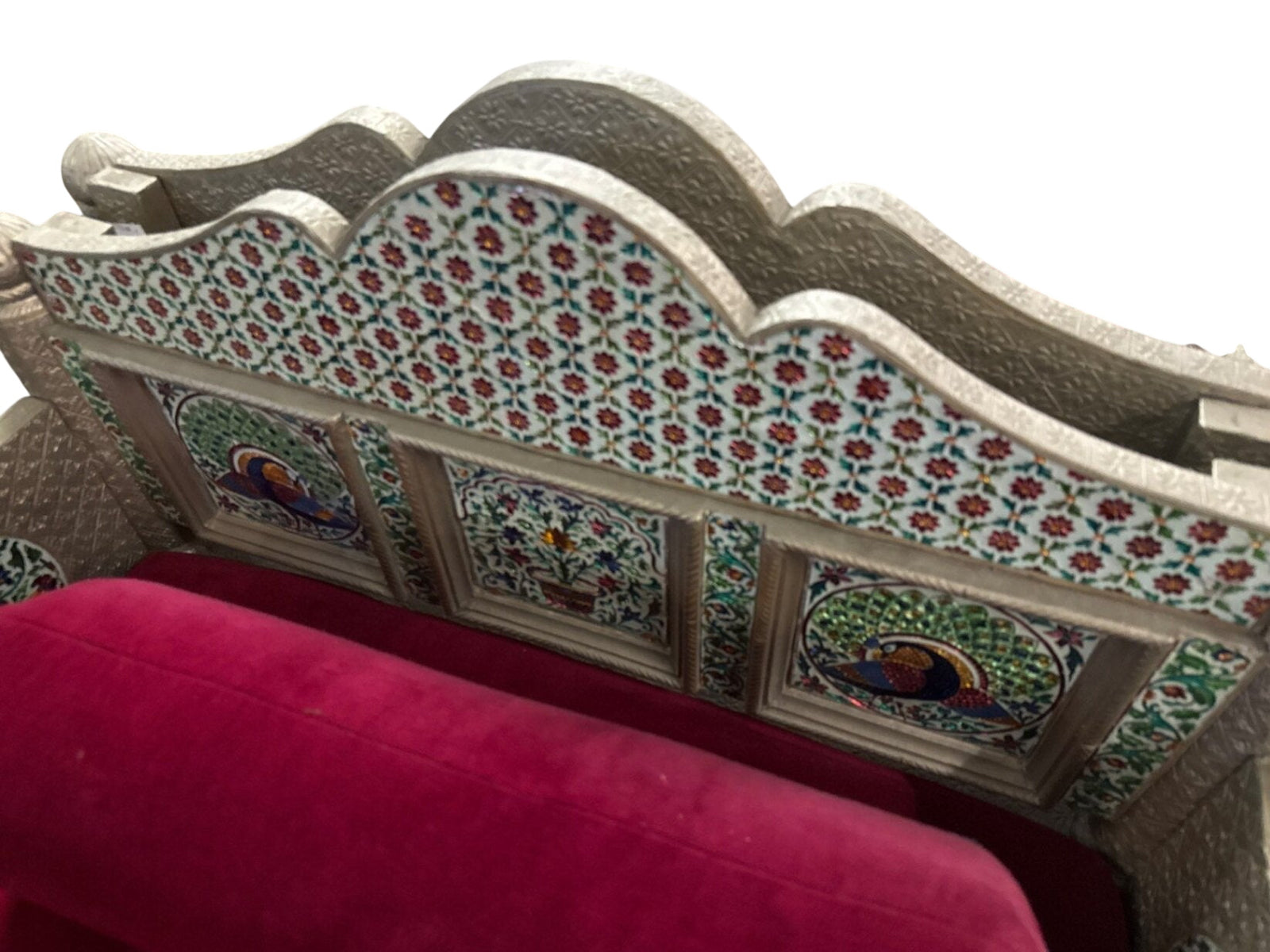  Indian Wooden Bench With Tin Metal Wrap with Bolster – 34"