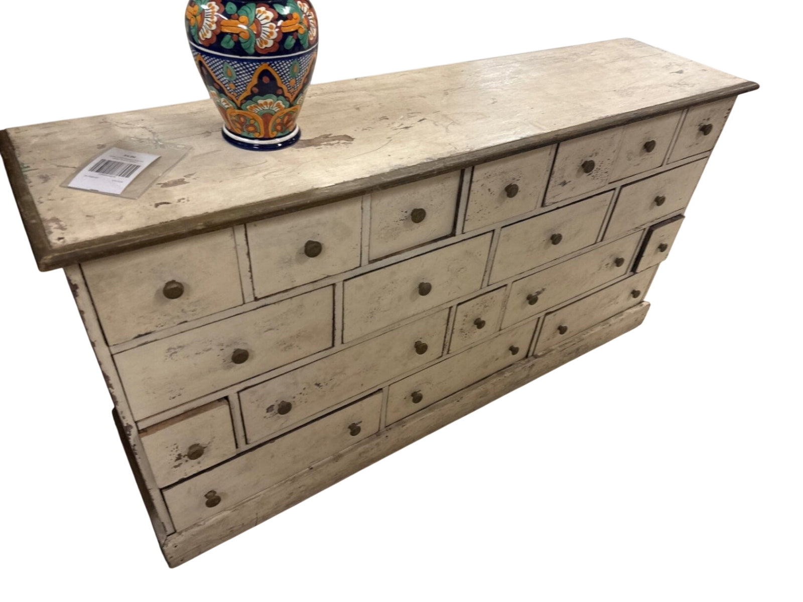 Antique Cabinet With Multiple Small Drawers – 66" x 13" x 33"