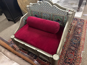  Indian Wooden Bench With Tin Metal Wrap with Bolster – 34"