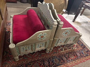  Indian Wooden Bench With Tin Metal Wrap with Bolster – 34"