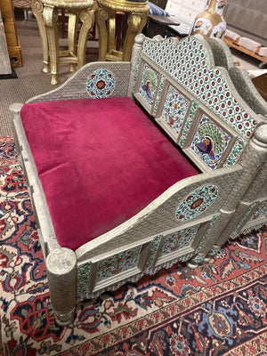  Indian Wooden Bench With Tin Metal Wrap– 34"
