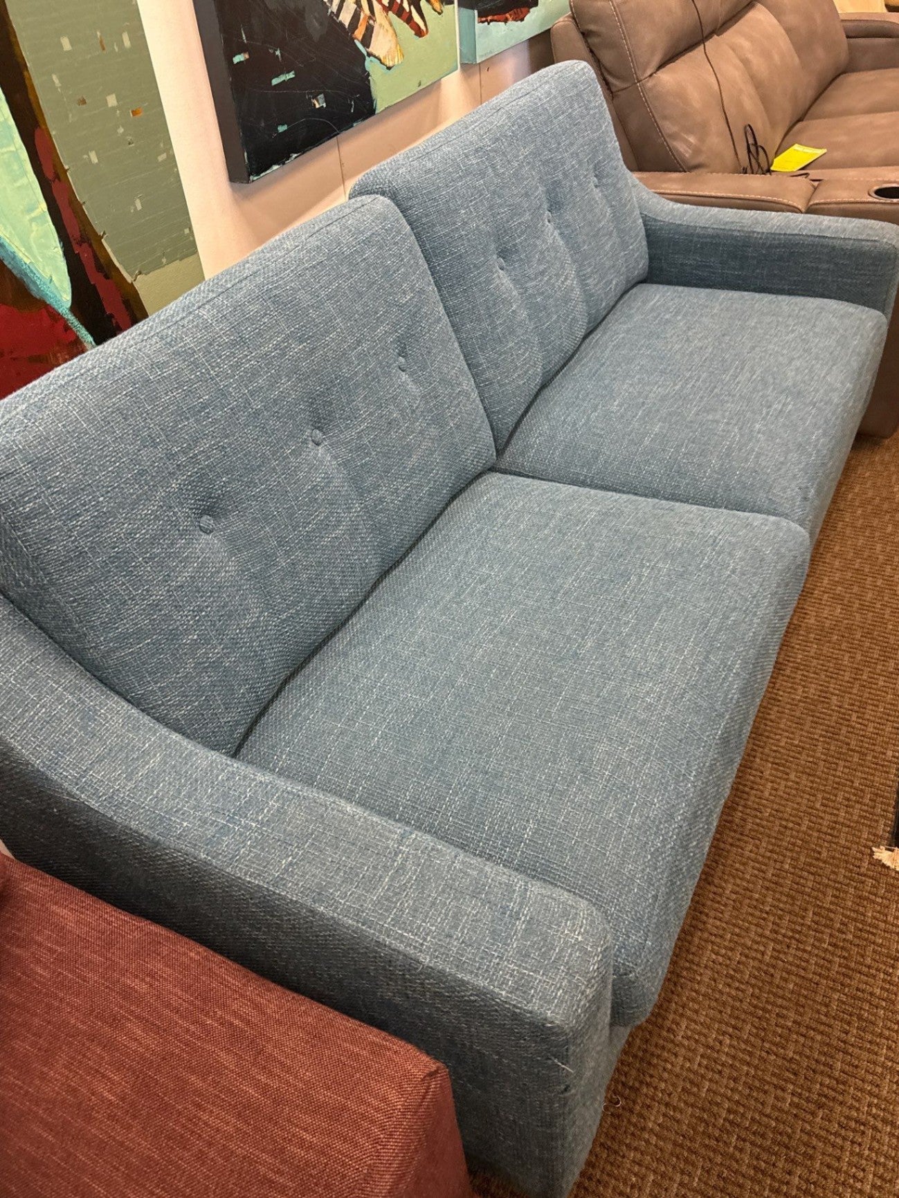 Simple Blue MCM Style Sofa – 75"