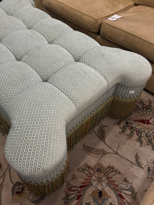 Tufted Decorative Blue Ottoman with Fringe – 61"