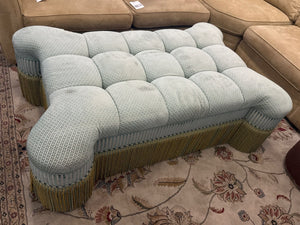 Tufted Decorative Blue Ottoman with Fringe – 61"