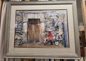 Victor Martinez "Ninas de Huanc" Watercolor 1999 Approx 56" x 44"