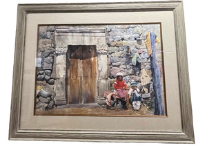 Victor Martinez "Ninas de Huanc" Watercolor 1999 Approx 56" x 44"