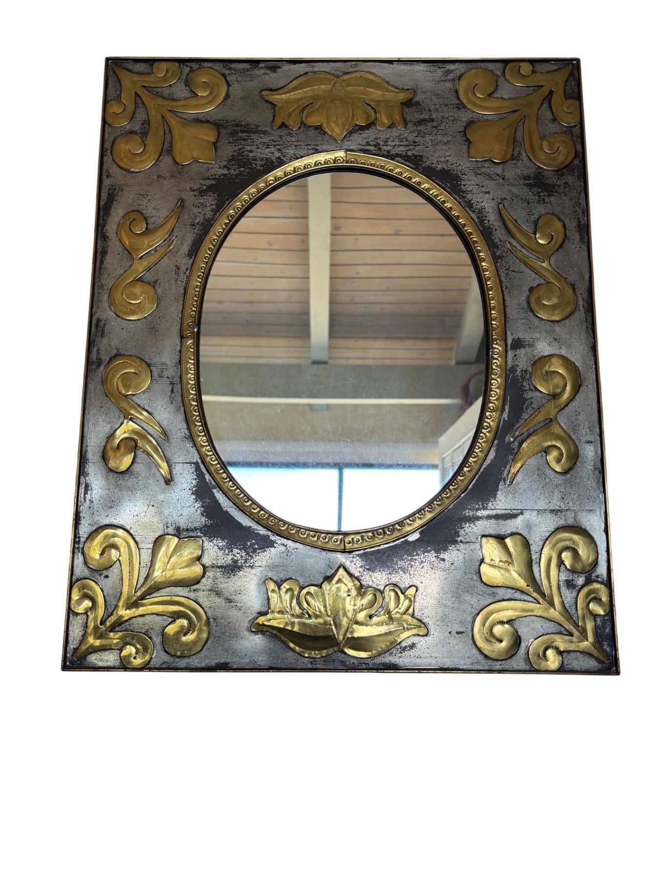 Handcrafted Mexican Repoussé Mixed Metal Rectangular Mirror 20.5x25.5