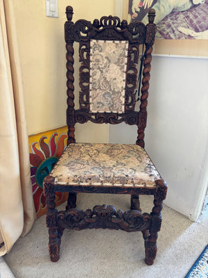 "18th Century Fruitwood Carved Chair with Cherubs Holding a Crown & Flowers"20x45
