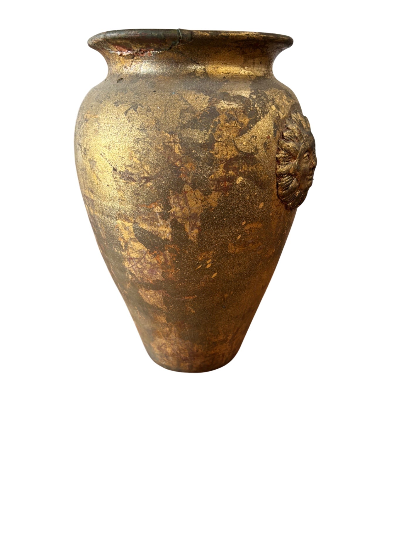 Vintage Gold Leaf Florentine "Sun" Vase with Antique Finish 11.5x8.5