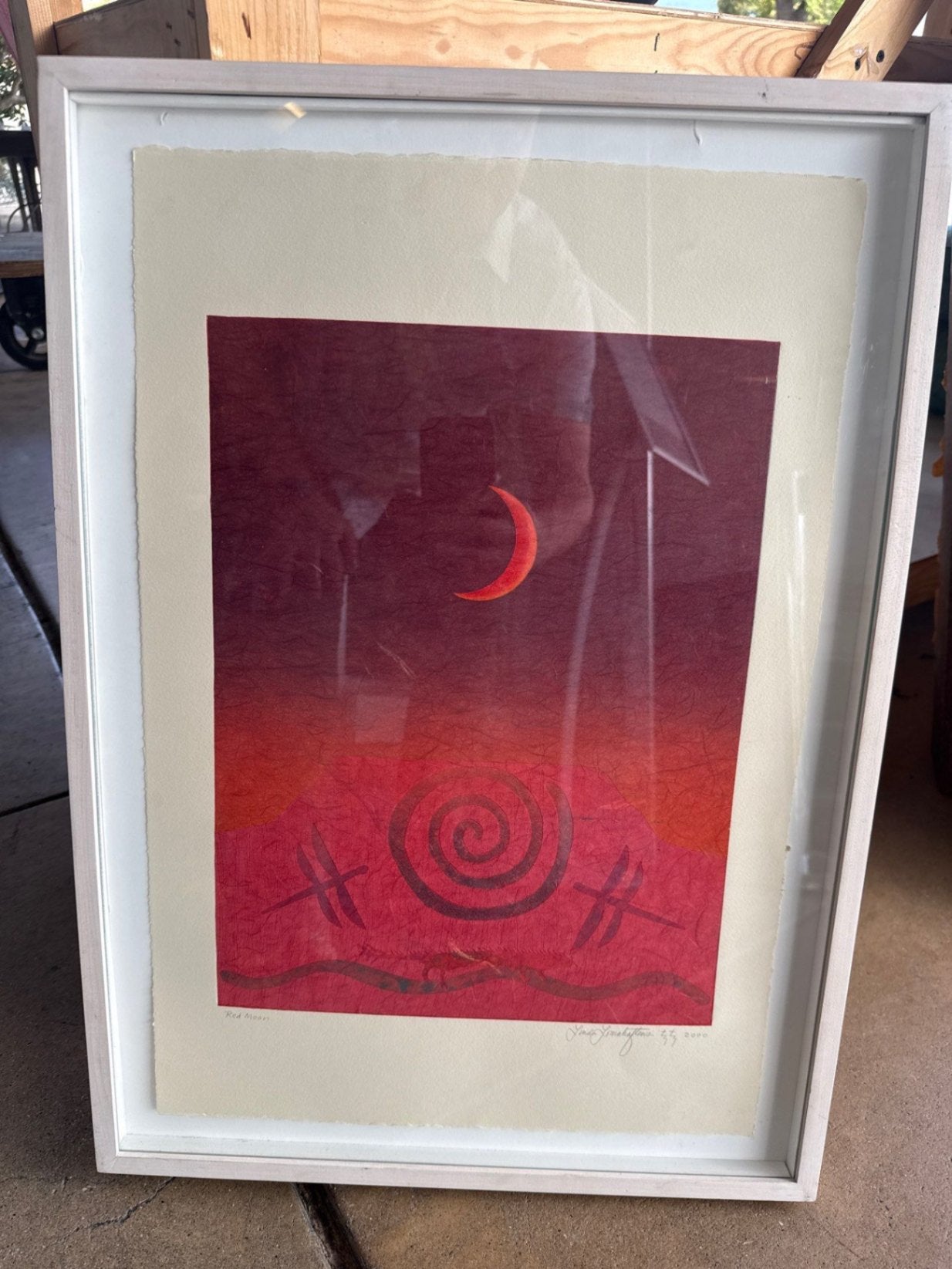 Linda Lomahaftewa 'Red Moon' Silkscreen 14 x 21
