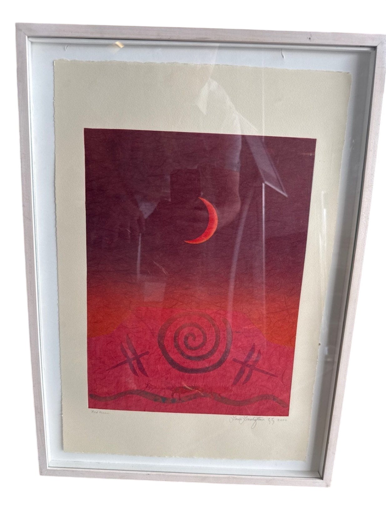 Linda Lomahaftewa 'Red Moon' Silkscreen 14 x 21