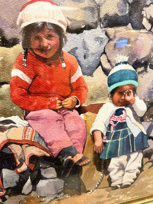 Victor Martinez "Ninas de Huanc" Watercolor 1999 Approx 56" x 44"