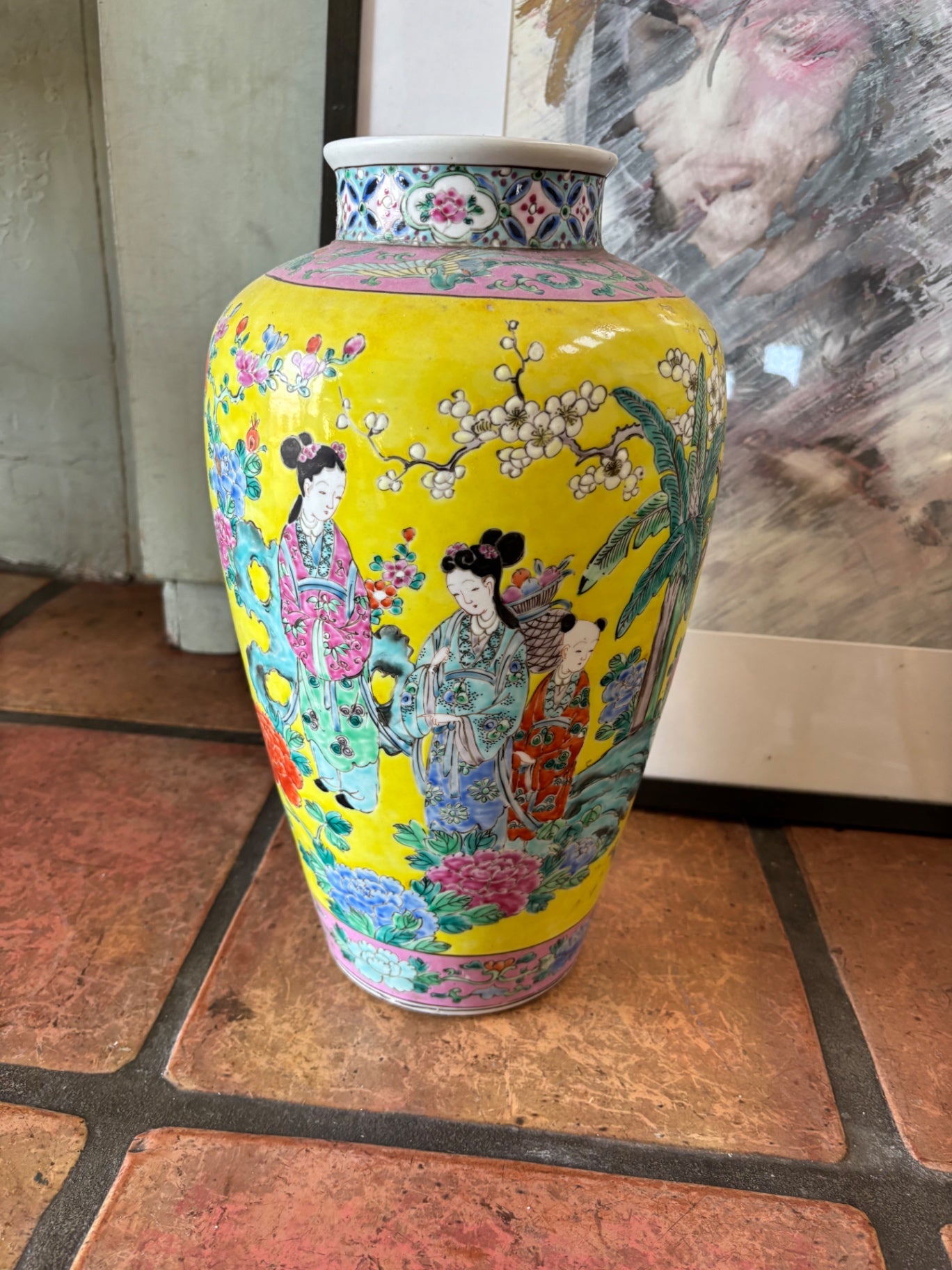 Chinese Famille Jaune Porcelain Baluster Vase 14x10