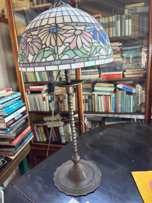 Vintage Tiffany-Style Stained Glass Floral Table Lamp 13x27