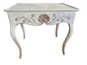 Swedish Rococo Revival Painted Wood Side Table with Carved Shell Apron 27.5x25.5