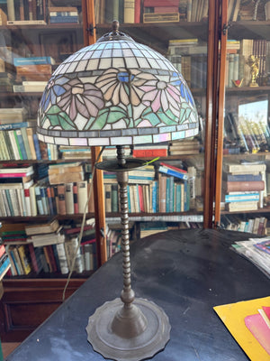 Vintage Tiffany-Style Stained Glass Floral Table Lamp 13x27