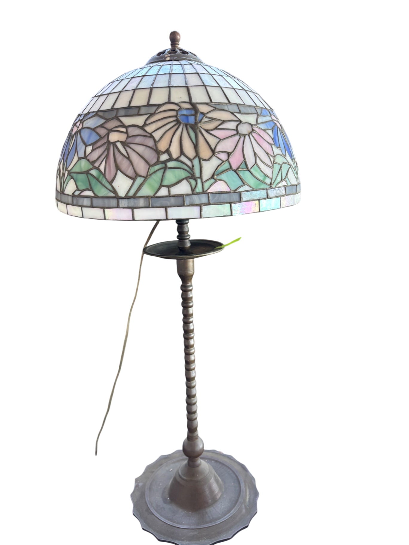 Vintage Tiffany-Style Stained Glass Floral Table Lamp 13x27