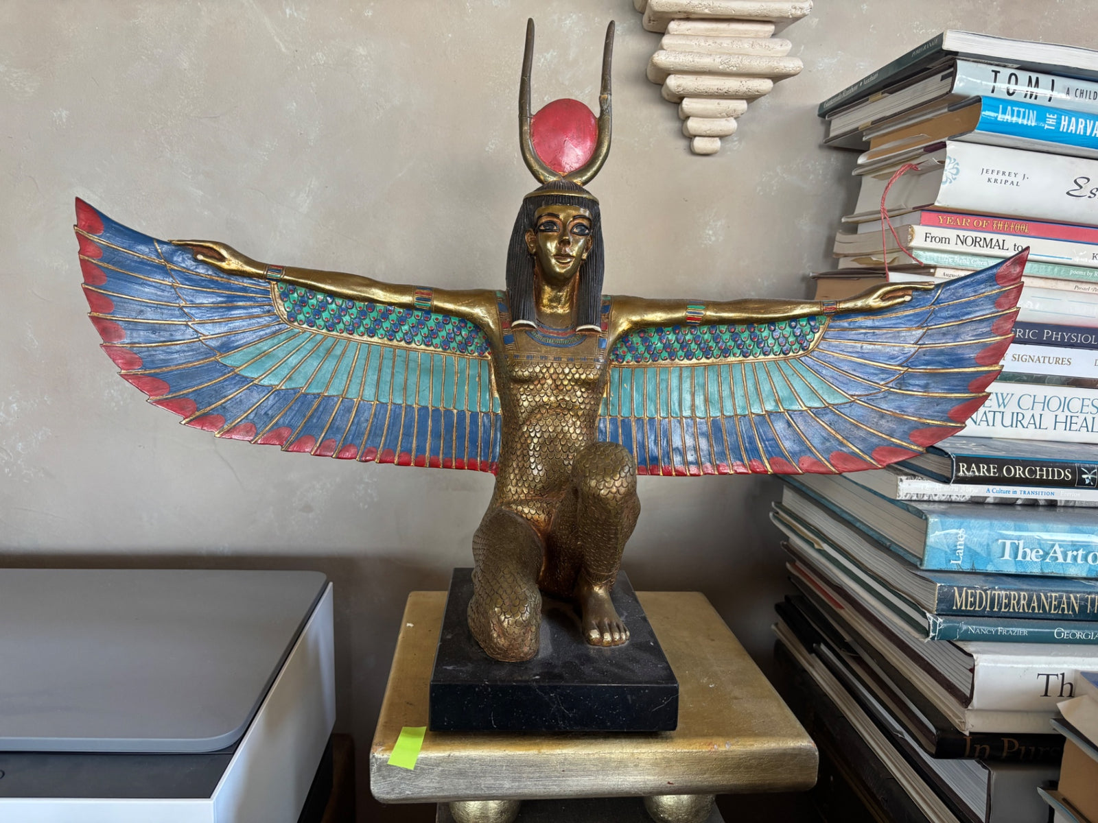 Egyptian Goddess Of Motherhood Kneeling Isis With Open Wings Statue 23x16