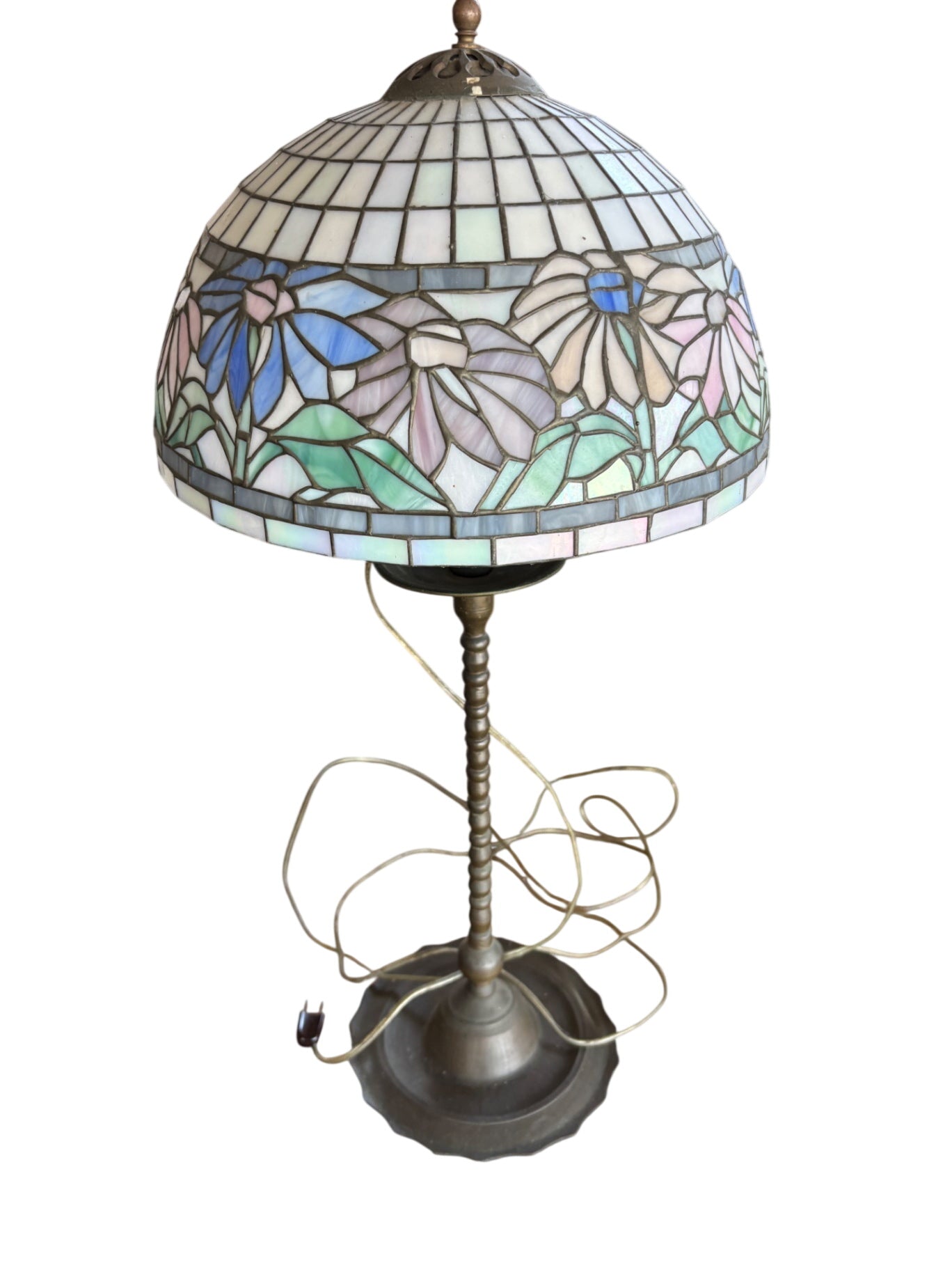 Vintage Tiffany Style Pastel Floral Stained Glass Table Lamp 13x27.5