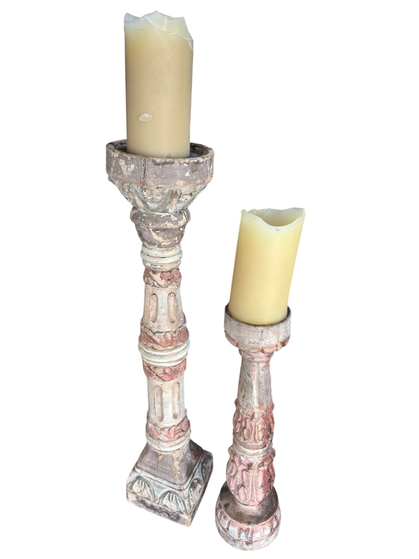 Wooden Polychrome Candle Holders (SET of 2)