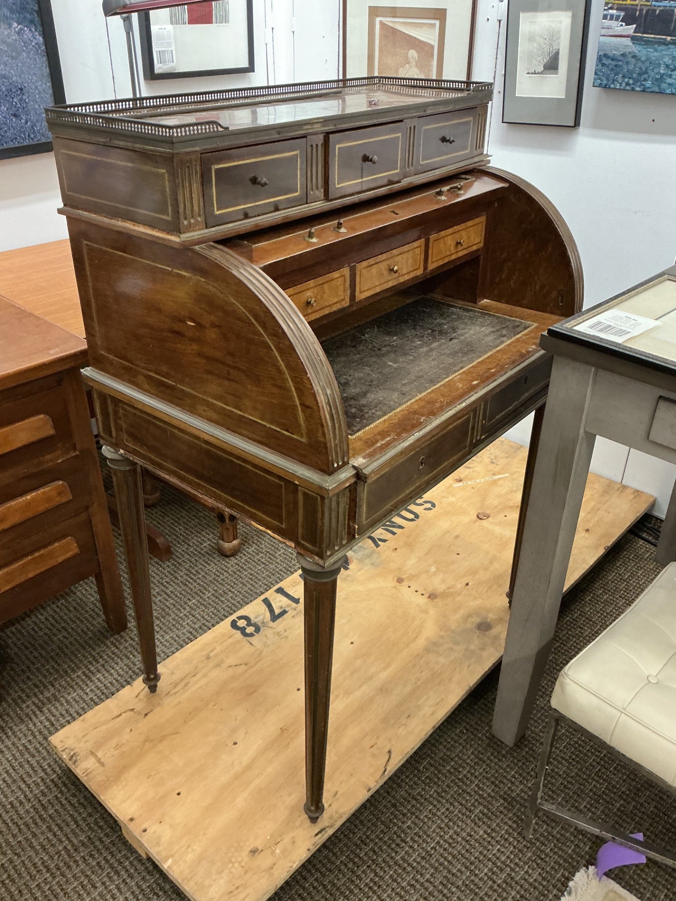 Antique Mahogany Cylinder Roll Top  Desk