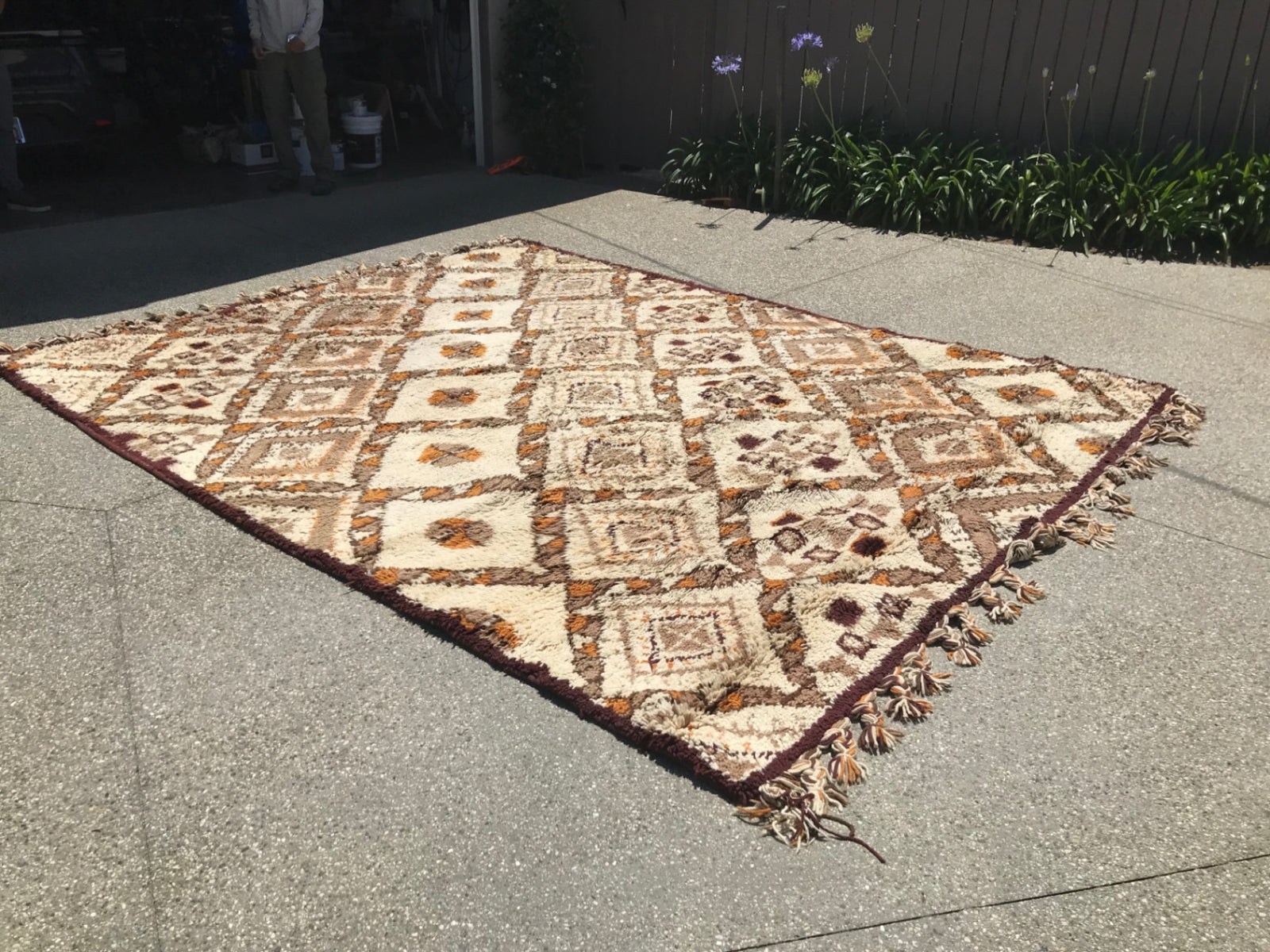 Indian Wool Hand-Knotted Brown and Cream Rug 11.5 x 9.5