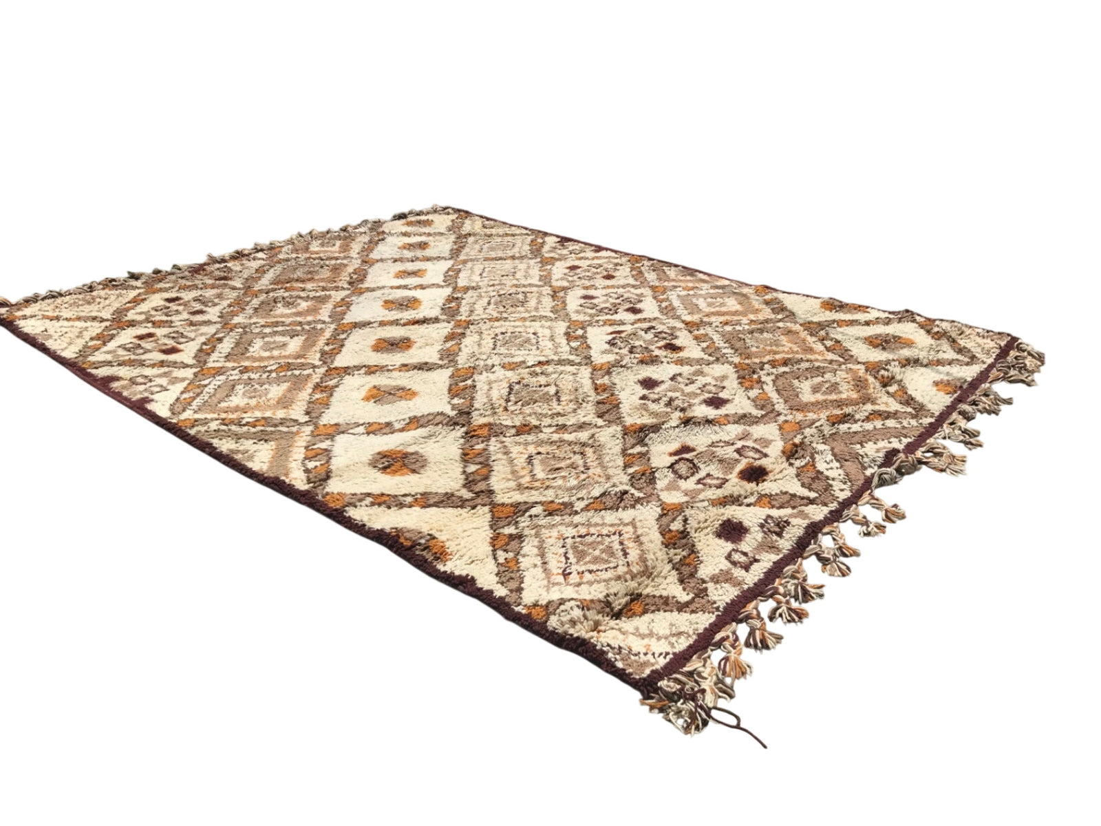 Indian Wool Hand-Knotted Brown and Cream Rug 11.5 x 9.5