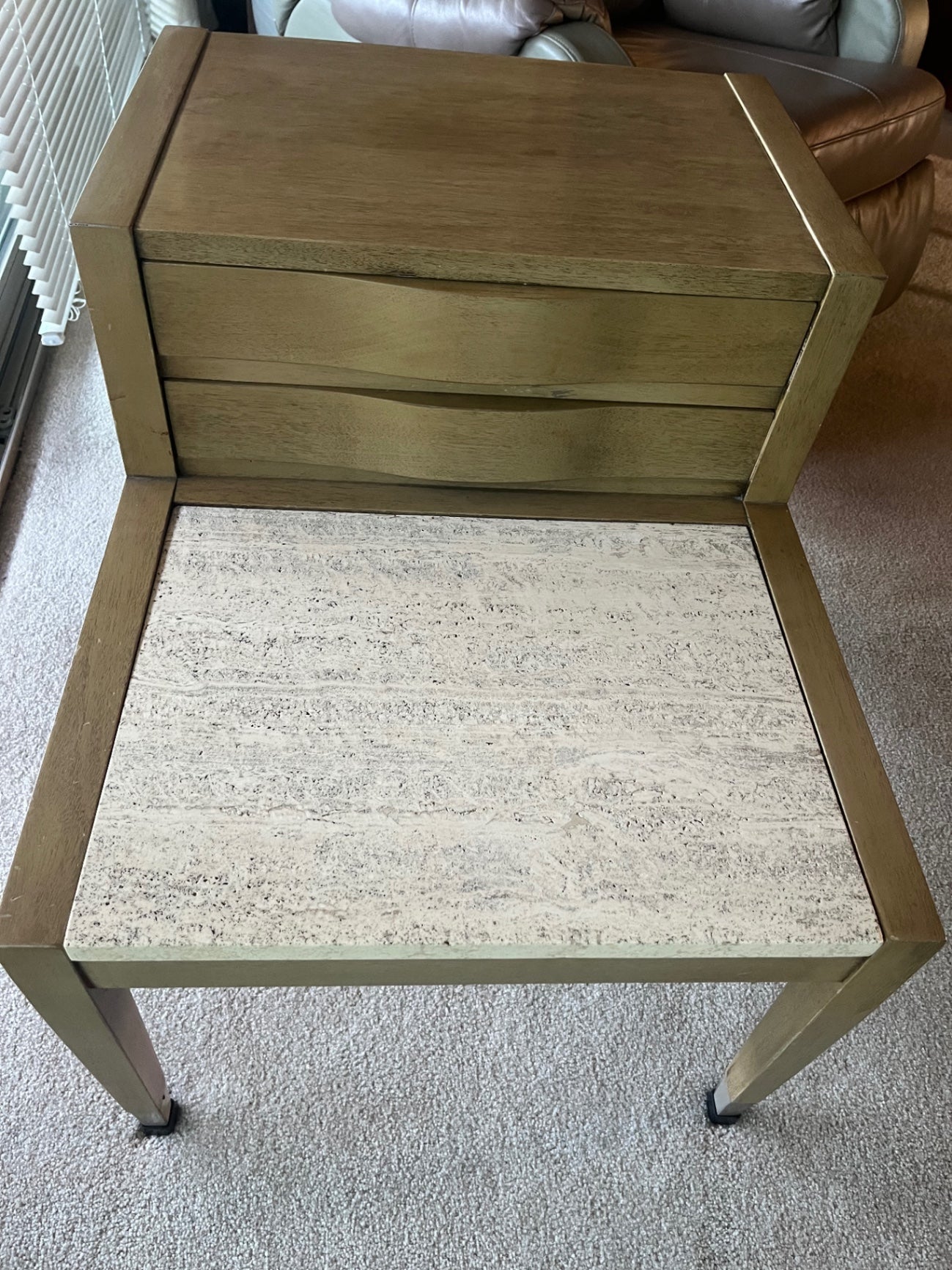 Mid Century Modern American of Martinsville Travertine Top Night Tables (Pair) 21 W x23 H x29 D