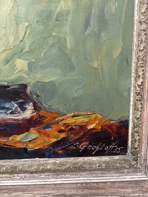 Large Signed Floral Oil on Board Painting – 63" x 49"